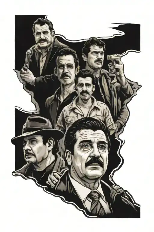  Tony Montana Pablo Escobar Sopranos crew standing together tattoo design idea