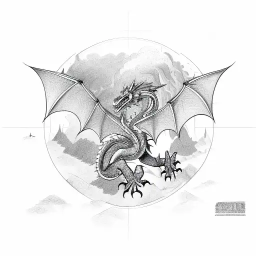 Dragon flying side view tattoo design idea