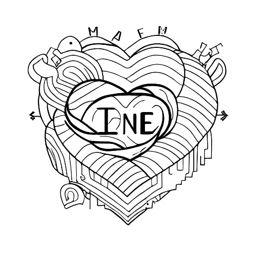 heart made out of the names Jonathan Jessica Daniel and Matthew  tattoo design idea