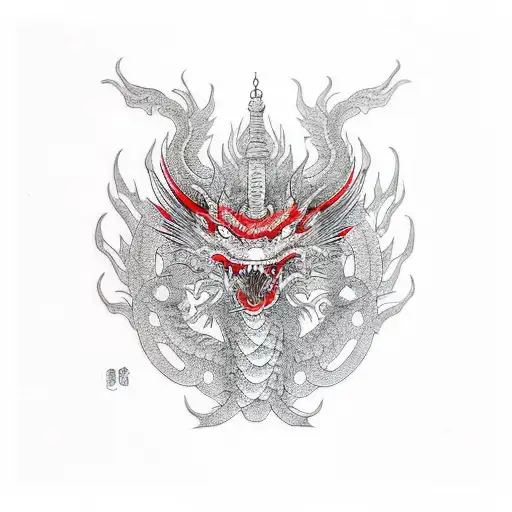 RED LINE DRAGON tattoo design idea