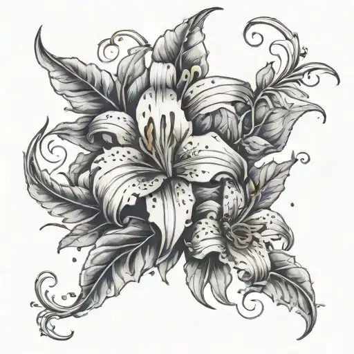 3 tiger lily's with ivy vines tattoo design idea