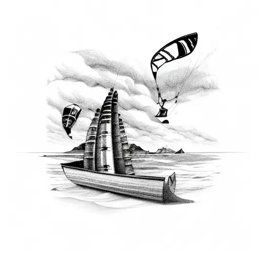 A kiteboarding and a computer place into a big witch cooking pot tattoo design idea