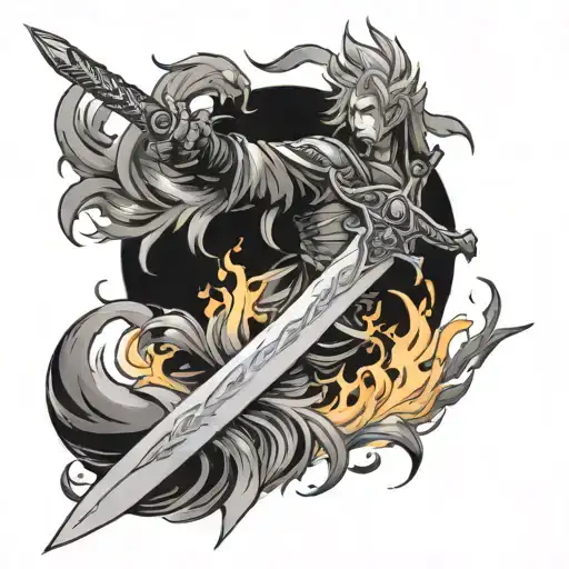 rengoku sword with fire tattoo design idea