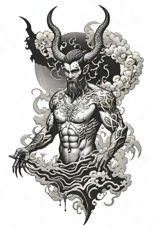 lucifer with japanese clouds tattoo design idea