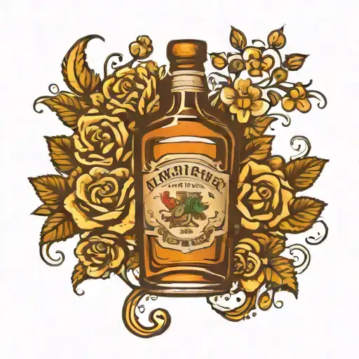 Whiskey bottle with flower border  tattoo design idea