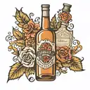 Whiskey bottle with flower border  tattoo design idea