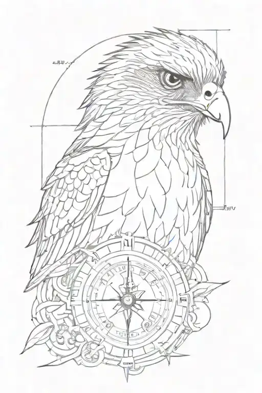 only the hawk head part and compass tattoo design idea
