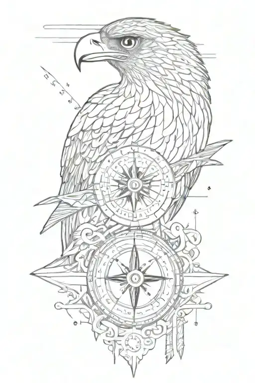hawk head compass and numbers tattoo design idea