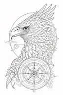 hawk head compass and date of birth small thin lines tattoo design idea