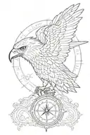 hawk head compass and date of birth small thin lines tattoo design idea