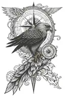 compass and hawk head and number tattoo design idea