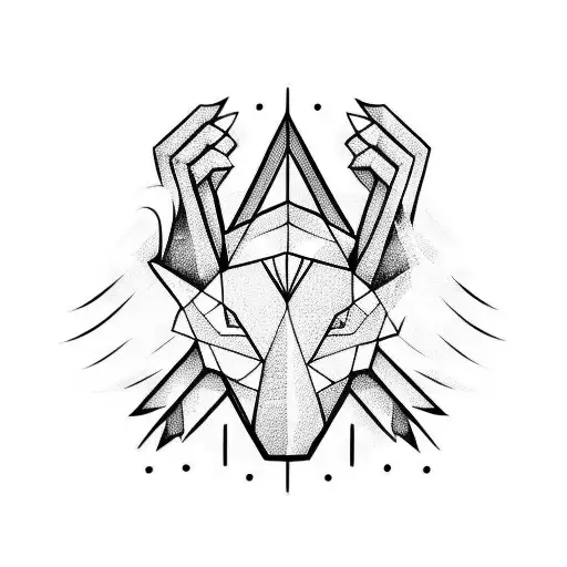 Abstract geometric shaped hand tattoo with combination of minotaur, snake, sharingan and ace of cards  tattoo design idea
