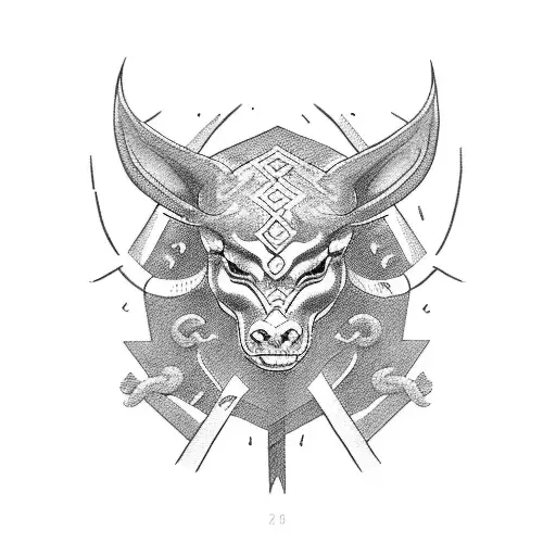 Narrow long tattoo that can include figures of minotaur, snake, sharingan and ace  tattoo design idea