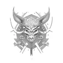 Narrow long tattoo that can include figures of minotaur, snake, sharingan and ace  tattoo design idea