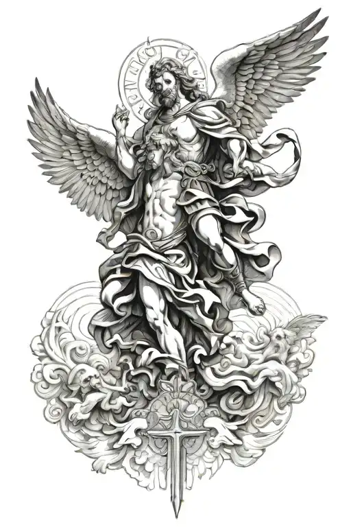 saint Micheal and Isiah 41:10 with angels tattoo design idea