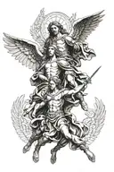 saint Micheal and Isiah 41:10 with angels tattoo design idea