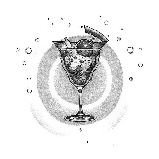 A dotwork tattoo of a bartender's forearm with various cocktail utensils forming the shape of a martini glass tattoo design idea