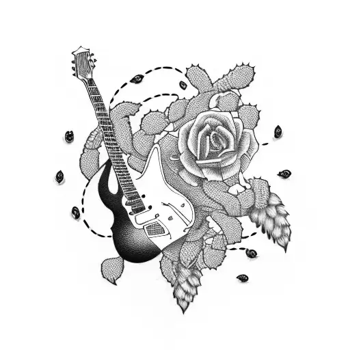 Guitar neck intertwined with hops and barley tattoo design idea
