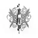 Guitar neck intertwined with hops and barley tattoo design idea