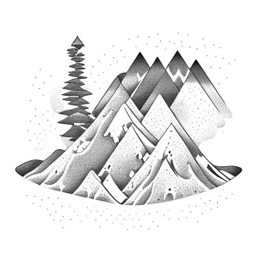 A snowboarder shredding through a mountain range tattoo design idea