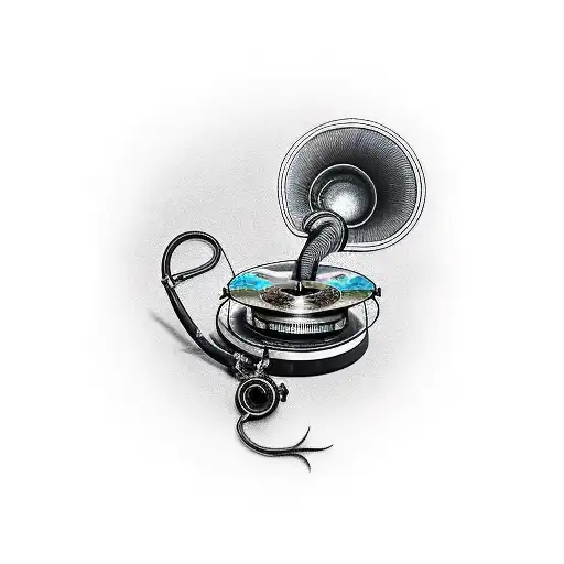 realistic heart  gramophone tattoo design idea