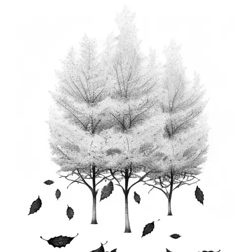 An enchanting autumn scene with colorful leaves falling from the trees tattoo design idea