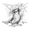 A yellow canary breaking free from a storm cloud with lightning bolts piercing through it tattoo design idea
