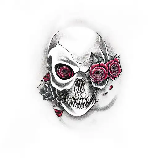 Sparrow zombie with roses tattoo design idea