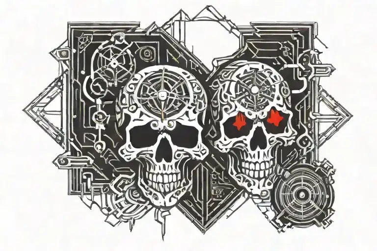 A Phrase "Memento Mori" in gothic inspired style Red and black tattoo design idea