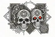 A Phrase "Memento Mori" in gothic inspired style Red and black tattoo design idea