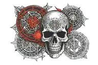 A Phrase "Memento Mori" in gothic inspired style Red and black tattoo design idea