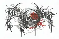 Phrase say "Memento Mori" using gothic inspired lettering red and black tattoo design idea