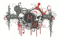 Phrase say "Memento Mori" using gothic inspired lettering red and black tattoo design idea
