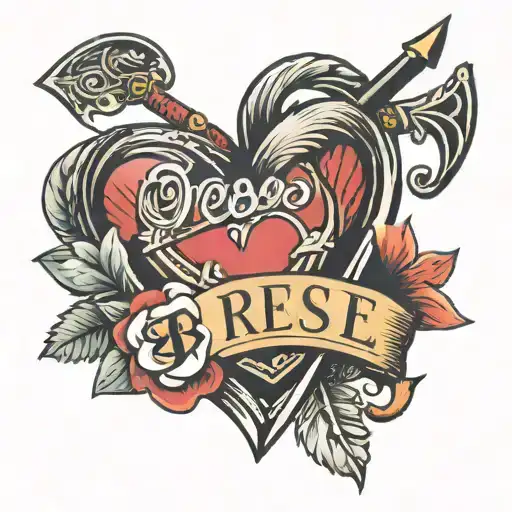heart with arrow with the name Reese tattoo design idea