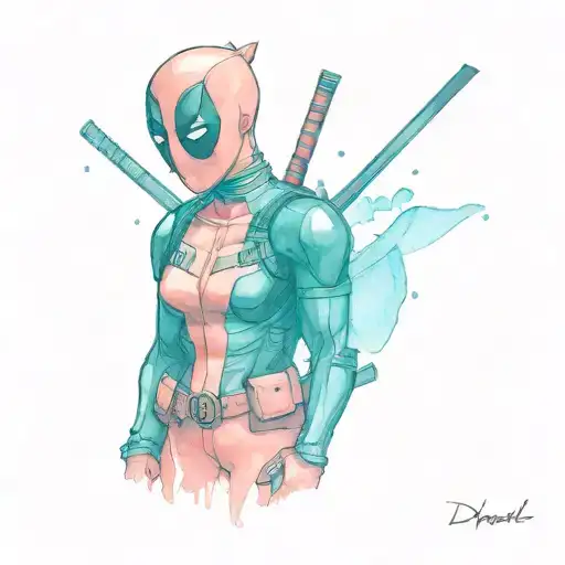 Deadpool watercolor small simple tattoo feminine bright color tattoo design idea
