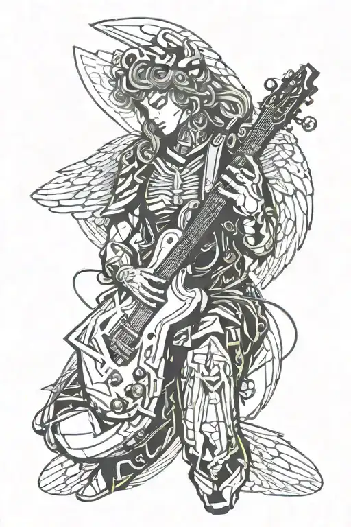 angel playing  electric guitar tattoo design idea