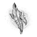 An intricate blackwork tattoo of a feather pen transforming into a flock of birds tattoo design idea