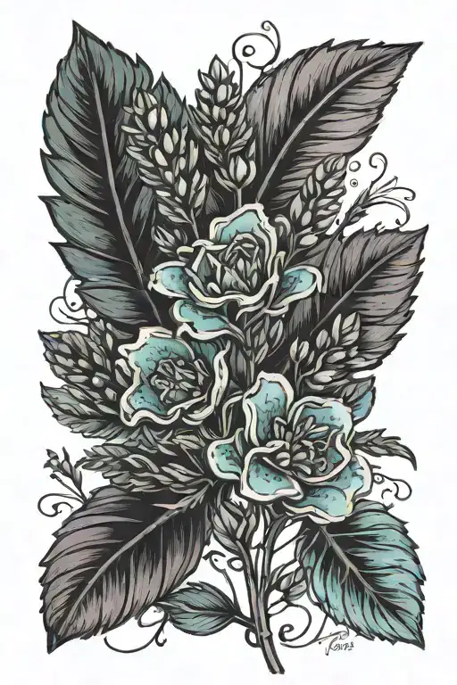a lavender plant color of teal withwriting as the stem that says always and forever tattoo design idea