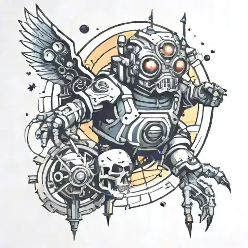 cartoon and science fiction scene tattoo design idea