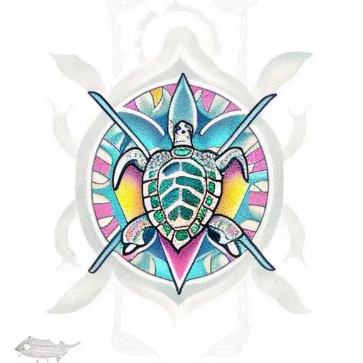 A traditional-style tattoo of a sea turtle with tribal patterns and symbols tattoo design idea