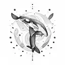 orca , circle, outline tattoo design idea