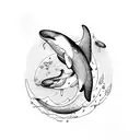 orca , circle, outline tattoo design idea