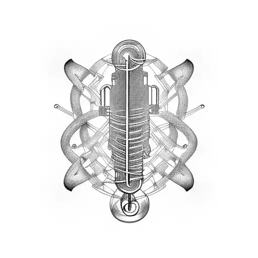 Musical notes intertwined with technological circuitry tattoo design idea