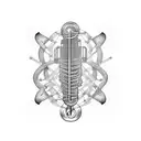 Musical notes intertwined with technological circuitry tattoo design idea