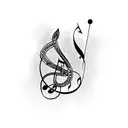 Musical notes intertwined with technological circuitry tattoo design idea