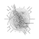 Musical notes intertwined with technological circuitry tattoo design idea