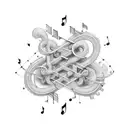 Musical notes intertwined with technological circuitry tattoo design idea