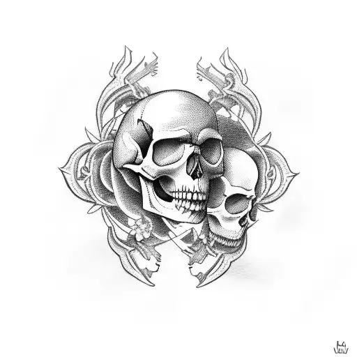 bows with skull hands tattoo design idea