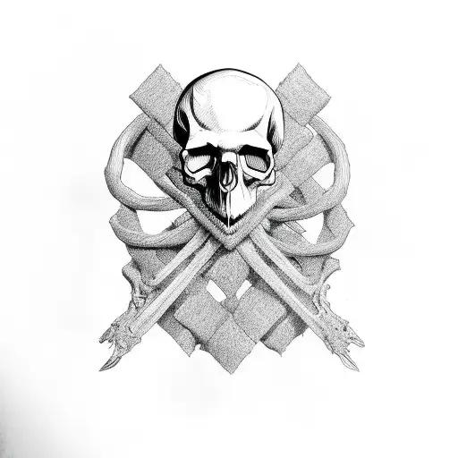 bows with skull hands tattoo design idea