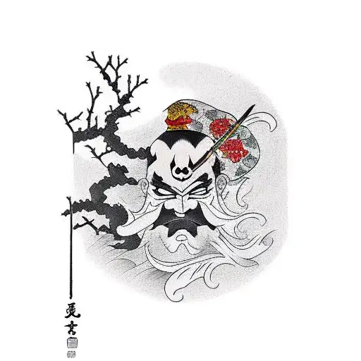 zorro japones en un bosque  tattoo design idea